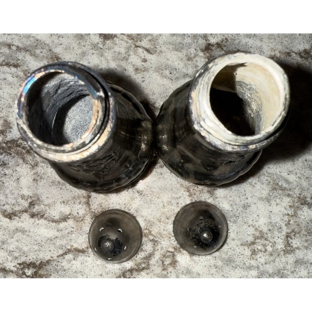 Vintage MCM Silver Plated Weighted Salt & Pepper Shakers Made In USA Tarnished